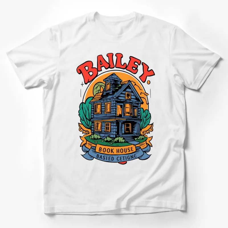 Bailey Book House Vintage Style T-Shirt, Colorful Retro Home Illustration, Unisex Graphic Tee Male T-Shirt