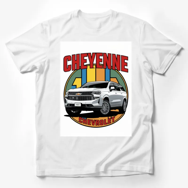 Vintage Chevrolet Cheyenne Graphic Tee, Retro Car Logo T-Shirt, Colorful Striped Design Male T-Shirt