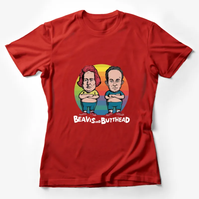 Beavis and Butt-Head Rainbow Graphic Tee, Colorful Pop Culture T-Shirt, Retro TV Show Fan Apparel Female T-Shirt