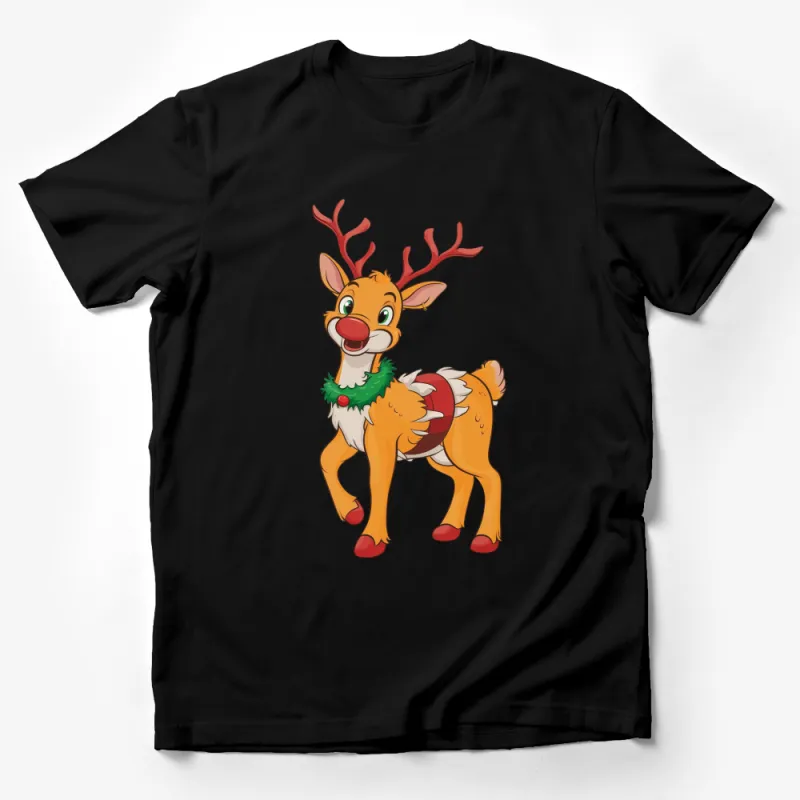 Cute Christmas Reindeer Cartoon T-Shirt, Festive Holiday Kids and Adults Tee, Perfect Winter Gift Male T-Shirt