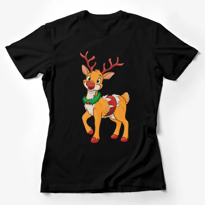 Cute Christmas Reindeer Cartoon T-Shirt, Festive Holiday Kids and Adults Tee, Perfect Winter Gift Female T-Shirt