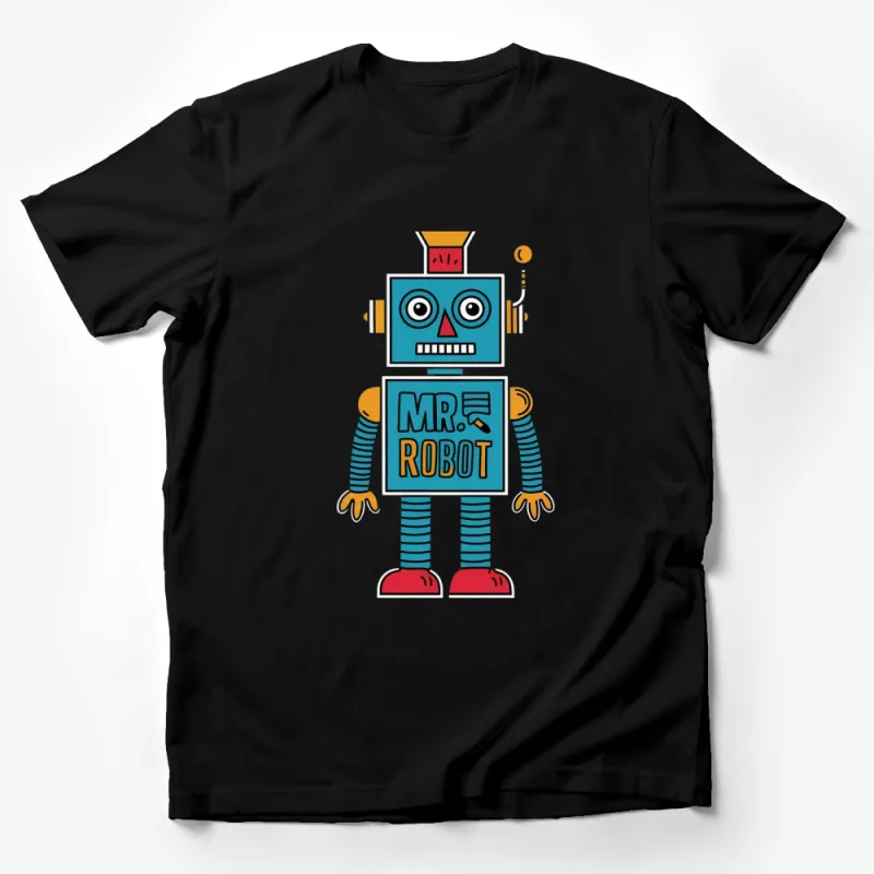 Mr. Robot Colorful Retro T-Shirt, Vintage Robot Cartoon Tee, Fun Graphic Shirt for All Ages Male T-Shirt