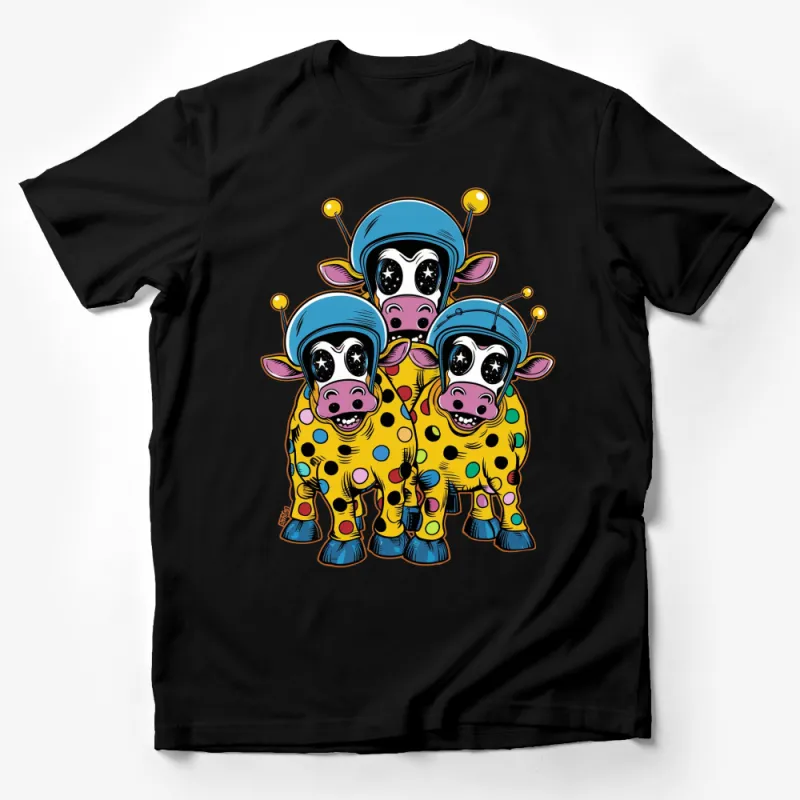 Whimsical Alien Cow T-Shirt, Colorful Cartoon Udderly Unique Design, Unisex Fashion Male T-Shirt