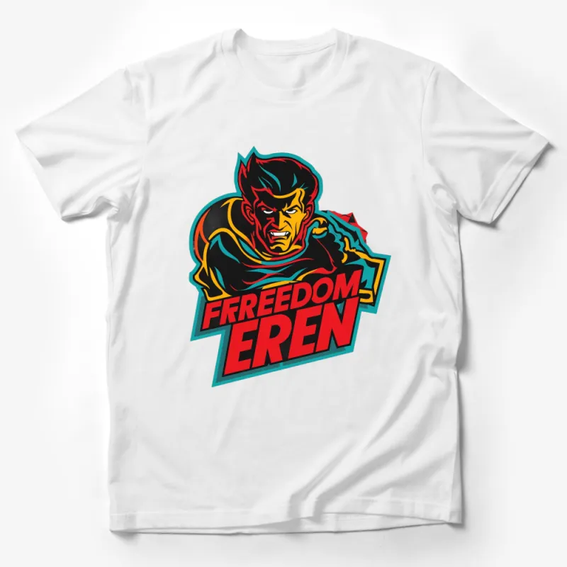 Freedom Eren Bold Graphic T-Shirt, Colorful Anime Inspired Design, Unique Superhero Casual Wear Male T-Shirt