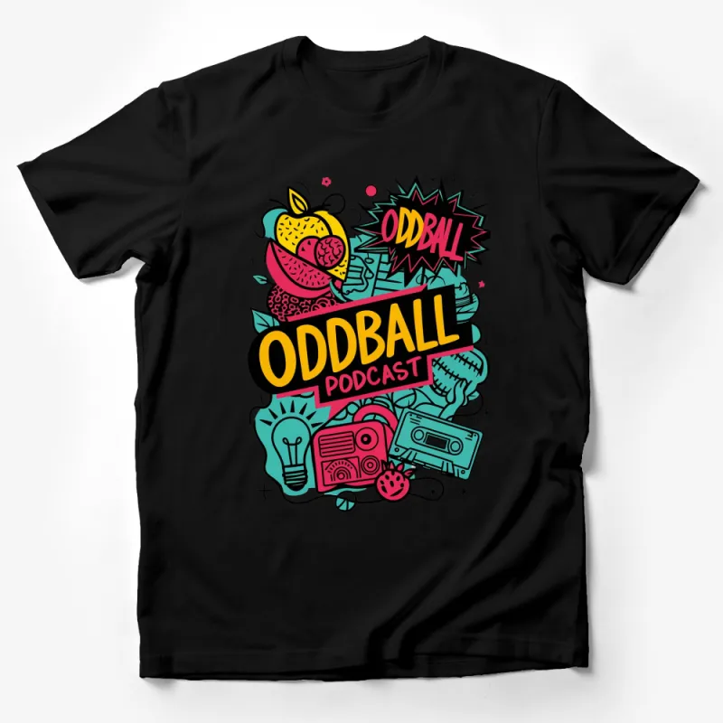 Oddball Podcast Colorful Retro T-Shirt, Vintage Graphic Tee, Unique Design Casual Wear Male T-Shirt