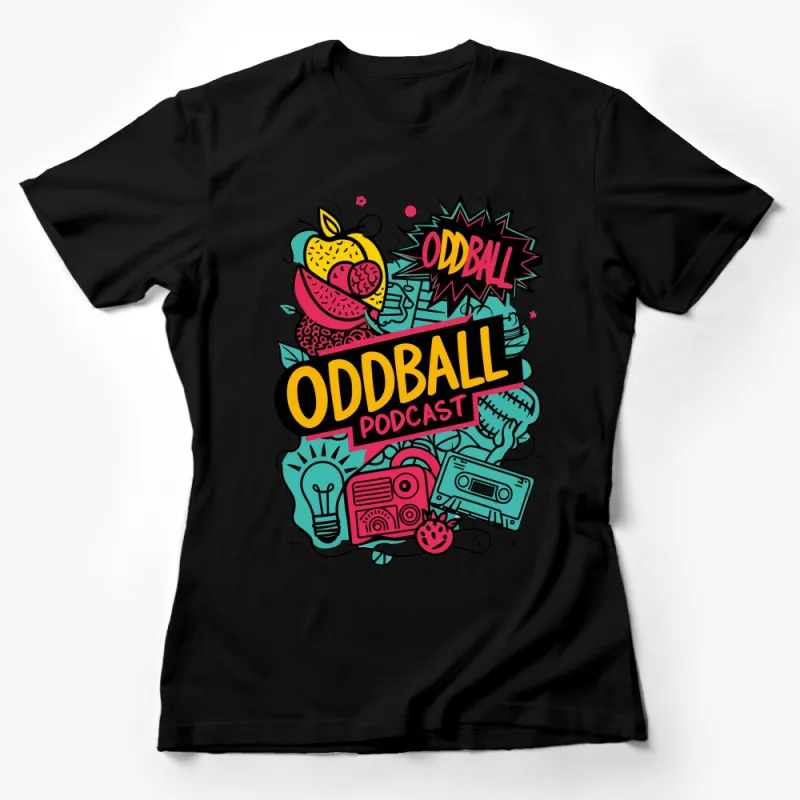 Oddball Podcast Colorful Retro T-Shirt, Vintage Graphic Tee, Unique Design Casual Wear Female T-Shirt