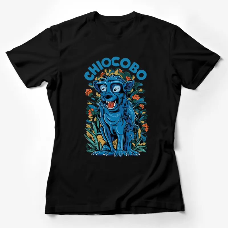 Chocobo Inspired Blue Cartoon Wolf Graphic T-Shirt, Nature and Wildlife Lover Tee Female T-Shirt