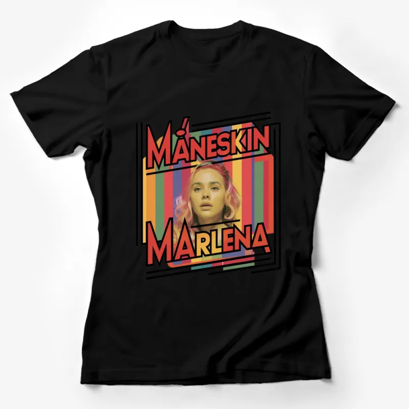 M?neskin Marlena Colorful Striped Band T-Shirt, Retro Pop Art Style Tee, Unique Music Fan Gift Female T-Shirt