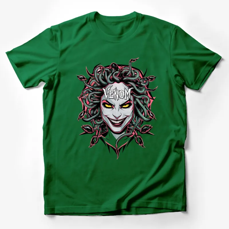 Venom Medusa Graphic T-Shirt, Striking Snake Hair Design, Unique Illustration, Dark Fantasy Apparel Male T-Shirt