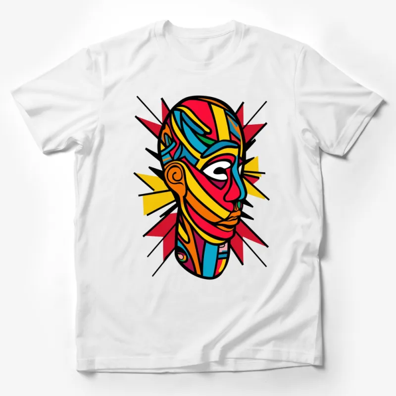 Colorful Abstract Face Art T-Shirt, Unisex Graphic Tee with Modern Artistic Design, Vibrant Fashion Male T-Shirt