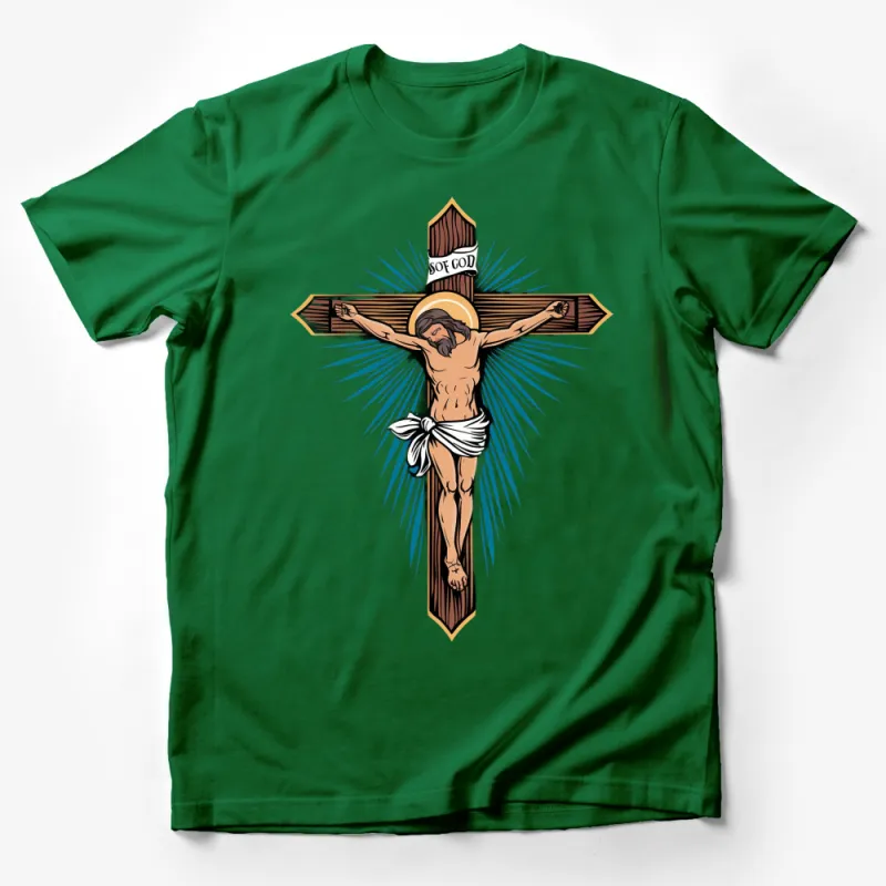 Christian Cross Jesus Graphic T-Shirt, Religious Art, Faith Based Apparel, Son of God Design Male T-Shirt