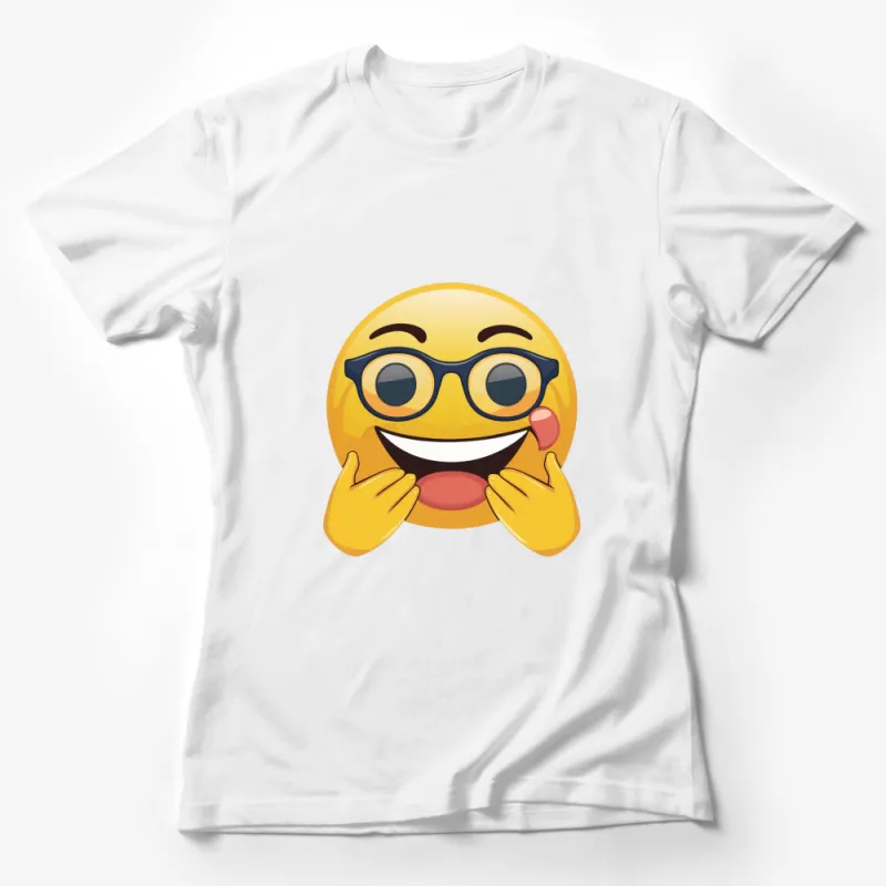 Smiling Emoji Face T-Shirt, Yellow Happy Emoticon with Glasses, Unisex Kids and Adults Tee Female T-Shirt