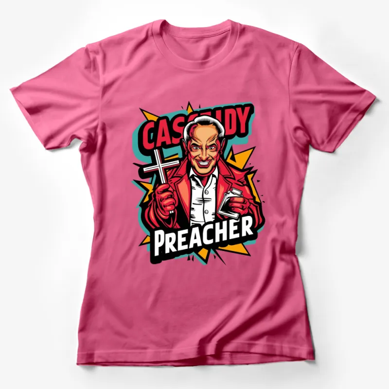 Vintage Preacher Graphic T-Shirt, Retro Cassidy Comic Style Tee, Bold Colors, Unique Design Female T-Shirt