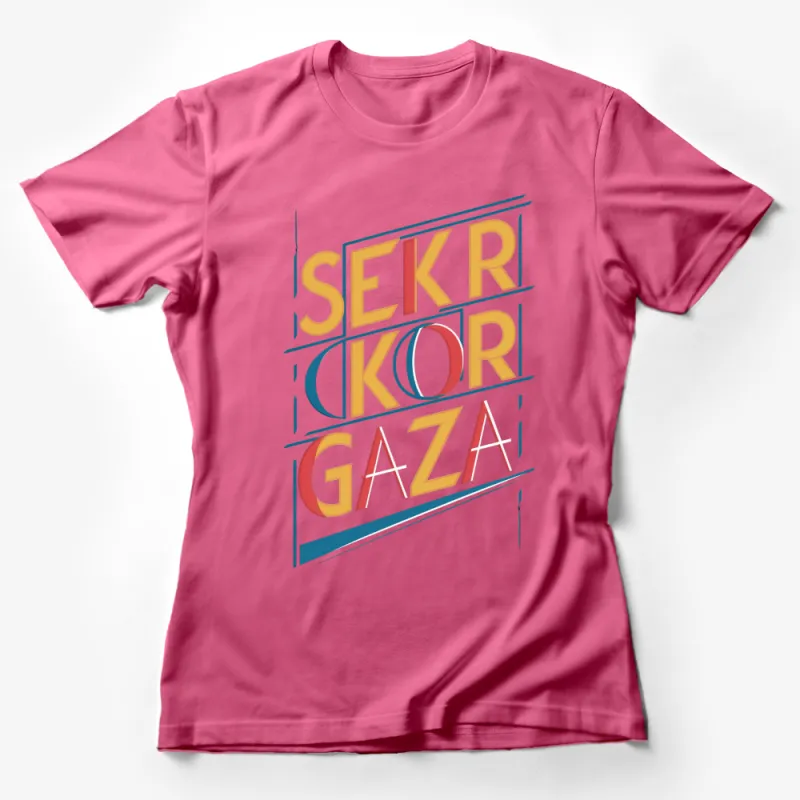 SEKR KOR GAZA Text Design T-Shirt, Trendy Bold Graphic Tee for Teens, Colorful Typographic Style Shirt Female T-Shirt