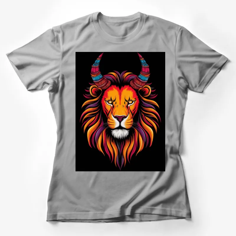 Colorful Lion T-Shirt, Vibrant Fire Mane Lion Art, Unisex Graphic Tee, Unique Animal Illustration Shirt Female T-Shirt