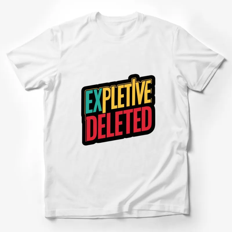 Colorful Retro Expletive Deleted Text Graphic T-Shirt, Trendy Statement Unisex Tee Male T-Shirt