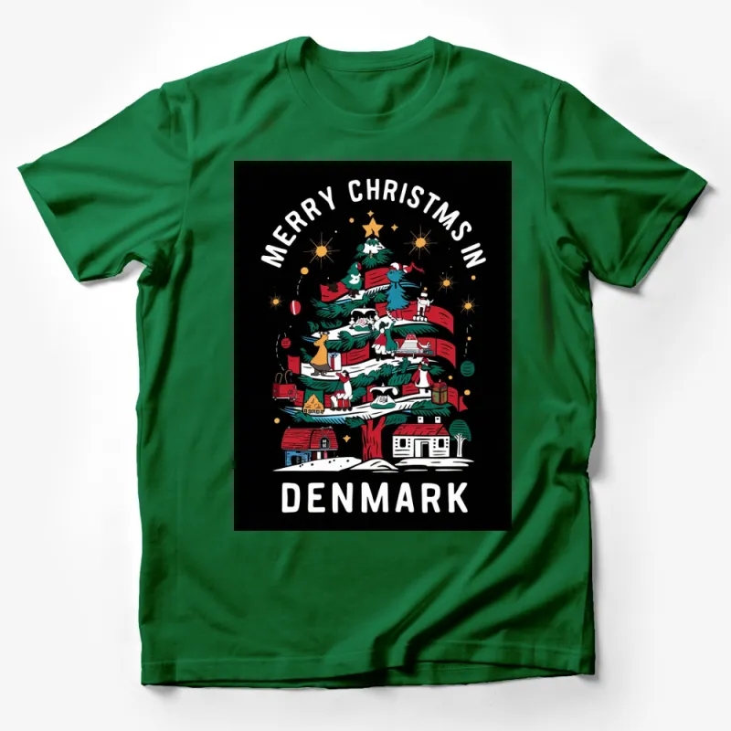 Merry Christmas in Denmark Festive T-Shirt, Holiday Season Graphic Tee, Winter Fashion Male T-Shirt