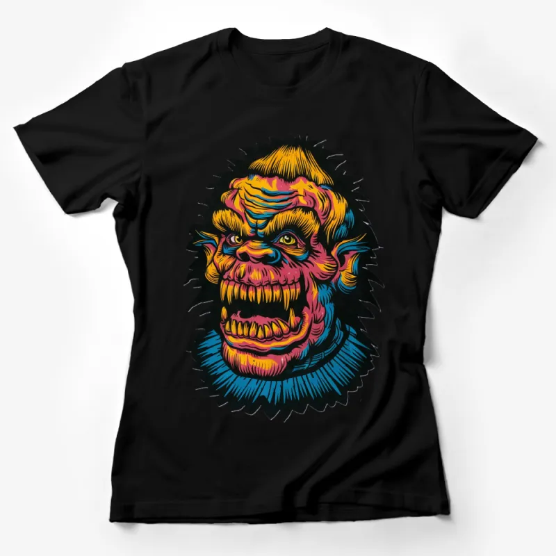 Colorful Vintage Monster Face Graphic T-Shirt, Retro Style Bold Funky Design Tee, Unisex Fashion Female T-Shirt