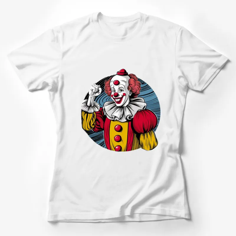 Vintage Clown Print T-Shirt, Retro Circus Style Graphic Tee, Unique Colorful Clown Illustration Shirt Female T-Shirt