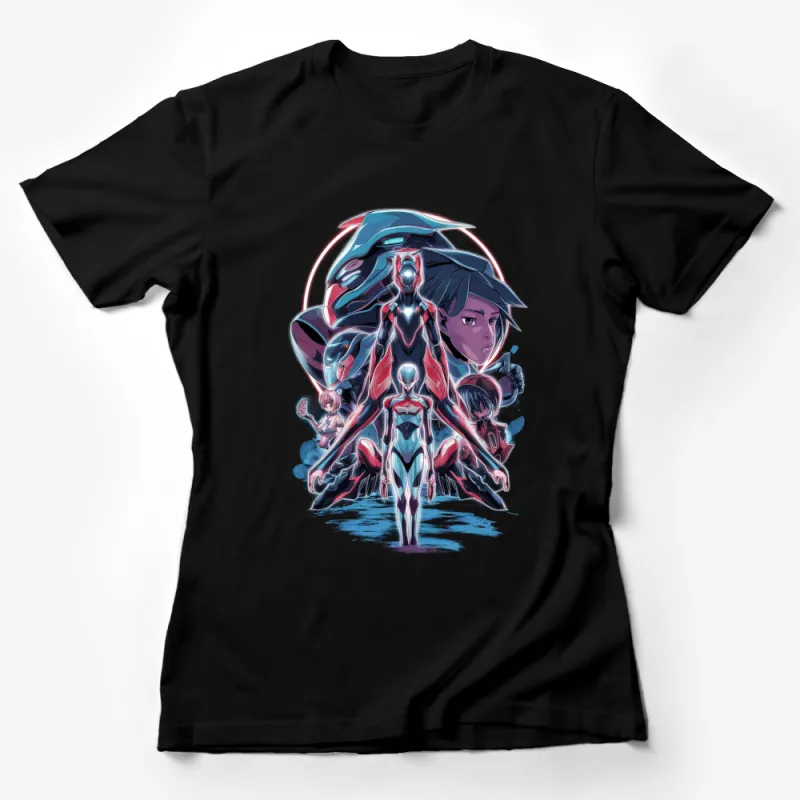 Anime-Inspired T-Shirt, Vibrant Sci-Fi Characters, Cool Robot Design, Unisex Tee Female T-Shirt