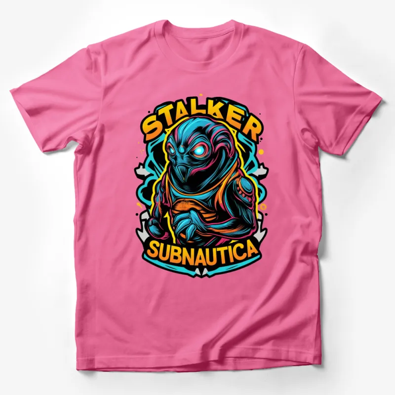 Subnautica Stalker Alien Creature T-Shirt, Vibrant Gamer Graphic Tee, Sci-Fi Gaming Apparel Male T-Shirt