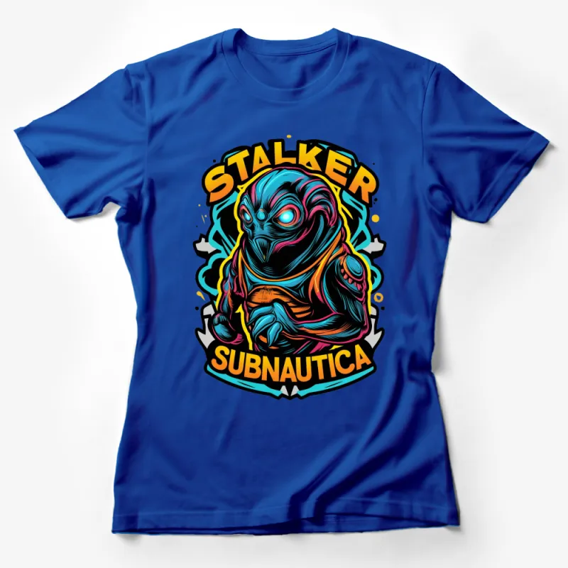 Subnautica Stalker Alien Creature T-Shirt, Vibrant Gamer Graphic Tee, Sci-Fi Gaming Apparel Female T-Shirt