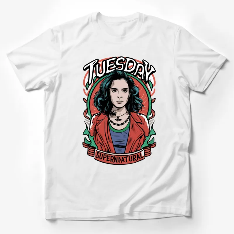 Tuesday Supernatural Blue Haired Woman Retro Style T-Shirt, Unique Graphic Tee, Fashion Casual Wear Male T-Shirt