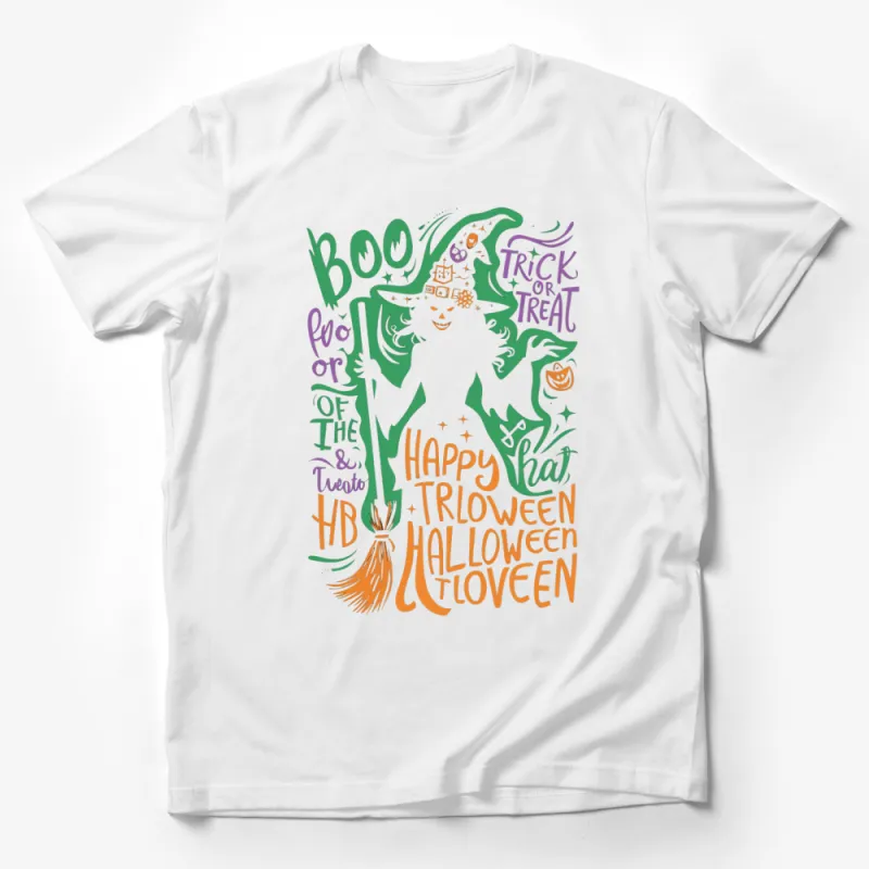 Happy Halloween Witch T-Shirt, Boo Trick or Treat, Fun Fall Fashion Tee, Ghostly Graphic Design Male T-Shirt