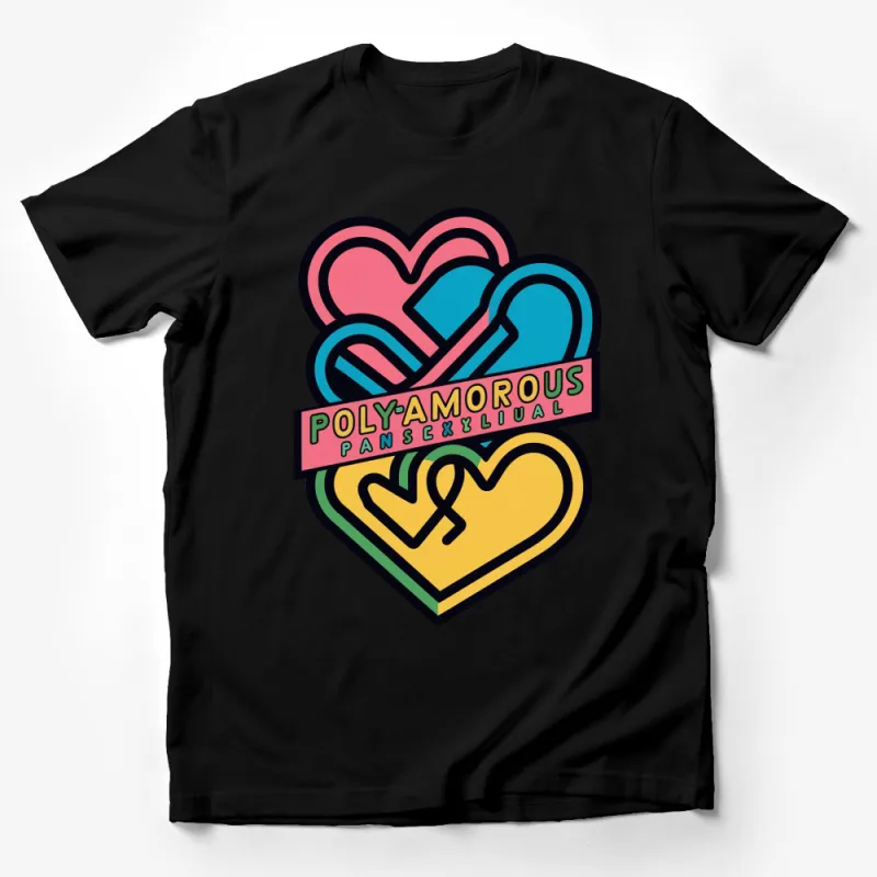 Polyamorous Pansexual Pride T-Shirt, Colorful Heart Graphic Tee, LGBTQIA Support Shirt Male T-Shirt