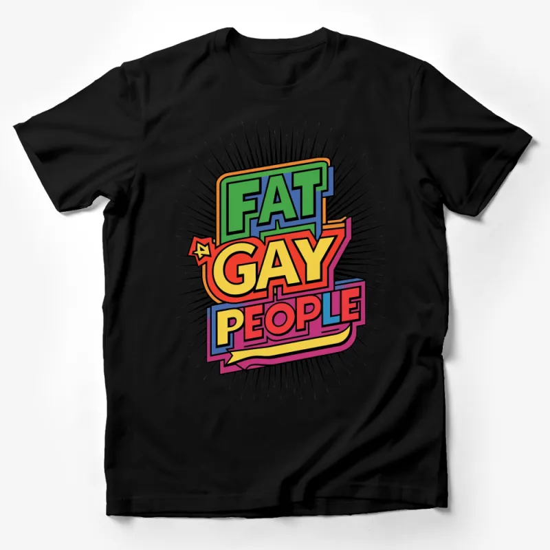 Colorful Retro Comic Style Fat Gay People T-Shirt, Bold Pride Fashion Tee Male T-Shirt