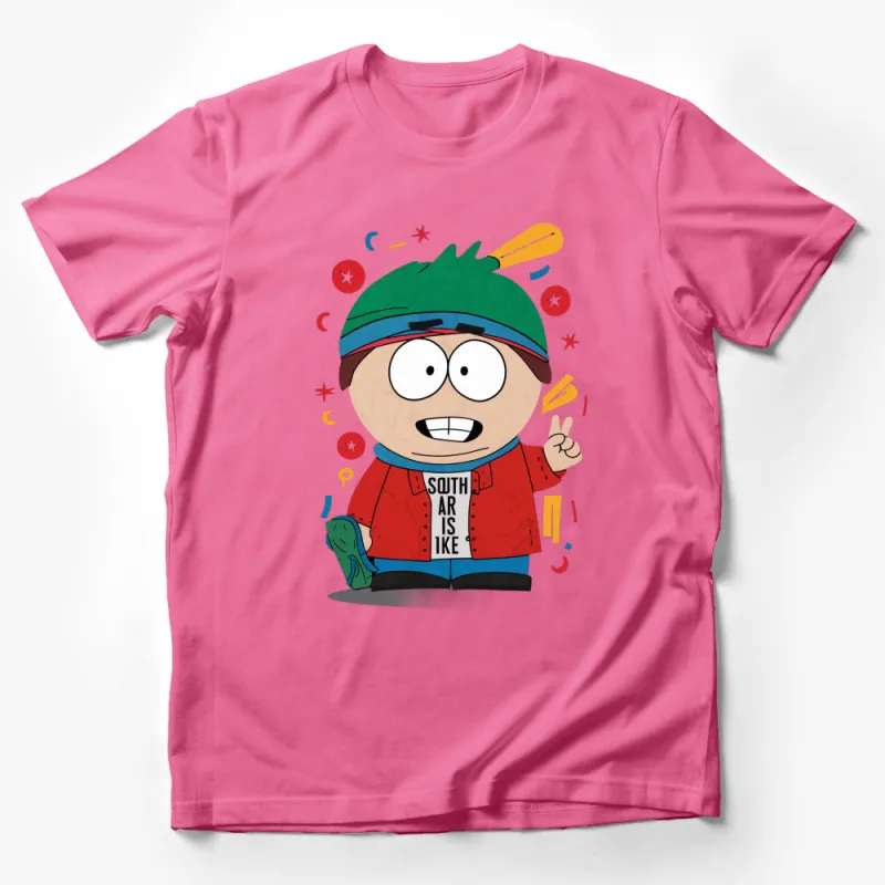 South Park Inspired Cartoon Character T-Shirt, Funny Animated Red Shirt, Unique Gift for Fans Male T-Shirt