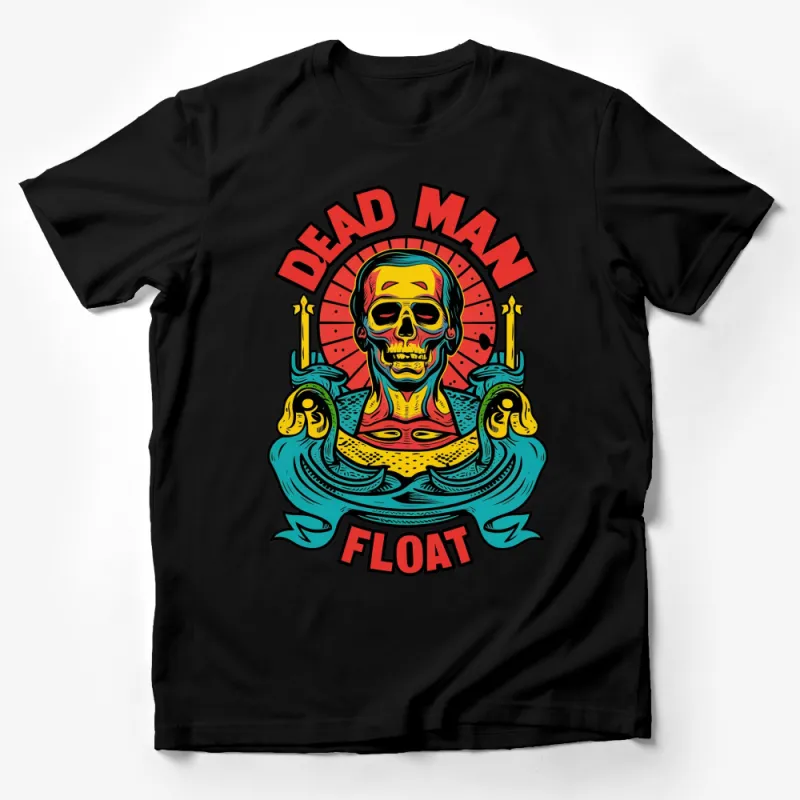 Dead Man Float Skull Graphic T-Shirt, Colorful Retro Tattoo Style Tee, Unisex Casual Wear Male T-Shirt