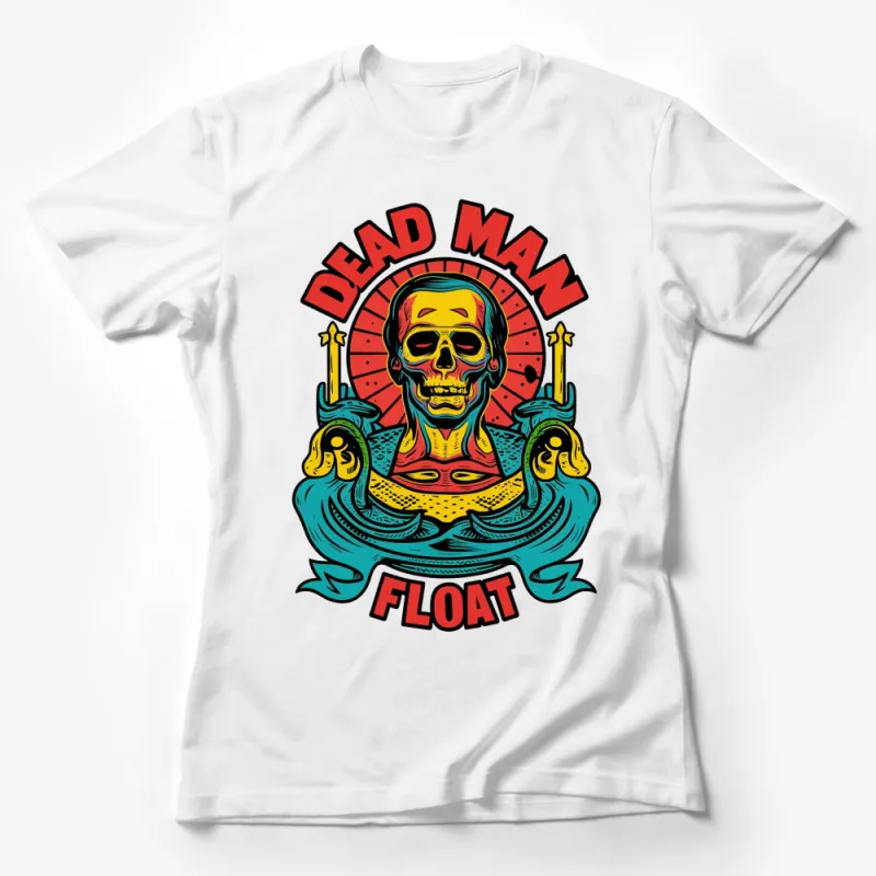 Dead Man Float Skull Graphic T-Shirt, Colorful Retro Tattoo Style Tee, Unisex Casual Wear Female T-Shirt