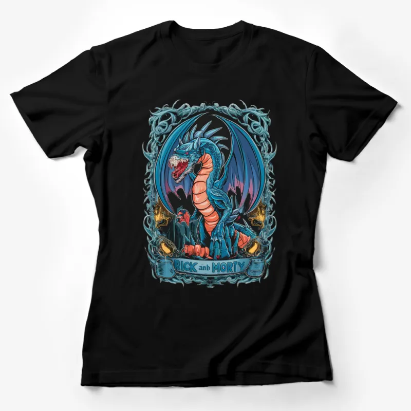 Rick and Morty Dragon Graphic T-Shirt, Cool Fantasy Cartoon Fan Art Tee, Unique Gift for TV Series Fans Female T-Shirt