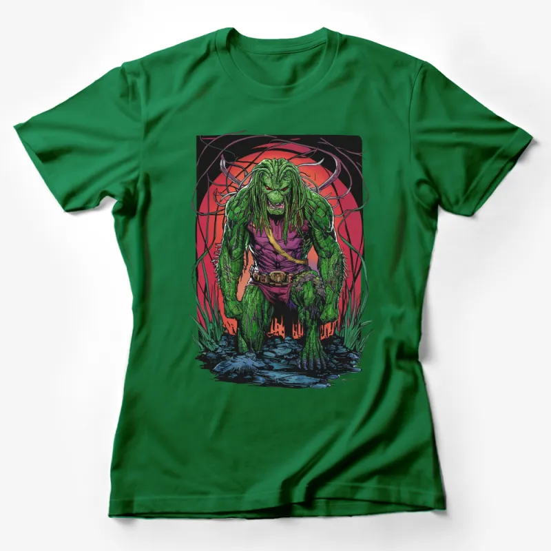 Comic Style Monster T-Shirt, Vibrant Green Creature, Unique Graphic Tee, Men's and Women's Sizes Available Female T-Shirt