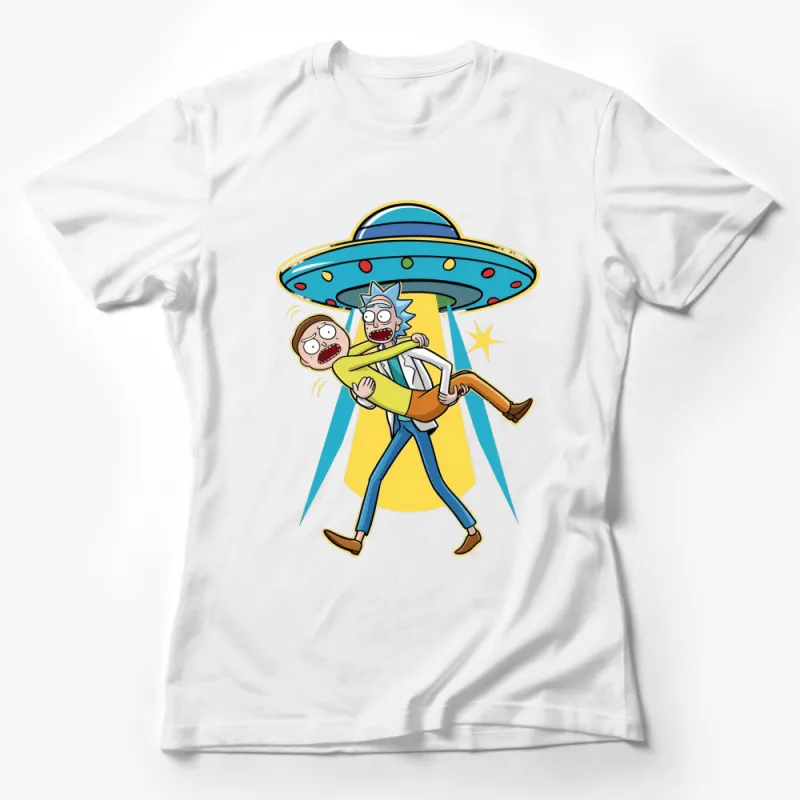 Rick and Morty Alien Abduction T-Shirt, Funny Cartoon Graphic Tee, Sci-Fi UFO Adult T-Shirt Female T-Shirt