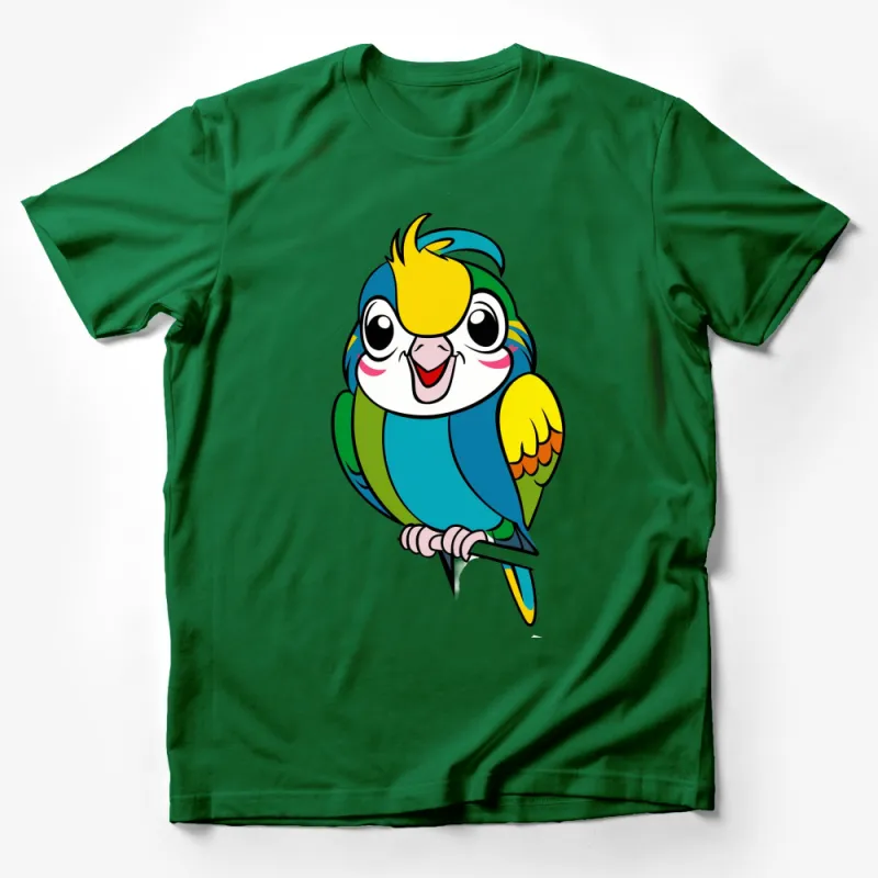 Colorful Parrot Cartoon Graphic T-Shirt, Cute Bird Lover Gift, Unisex Tee for All Ages, Vibrant Casual Wear Male T-Shirt