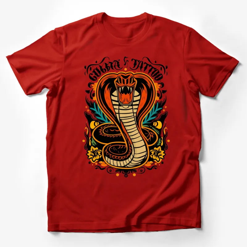 Vintage Cobra Tattoo Style T-Shirt, Classic Orange and Black Snake Design, Unisex Graphic Tee Male T-Shirt