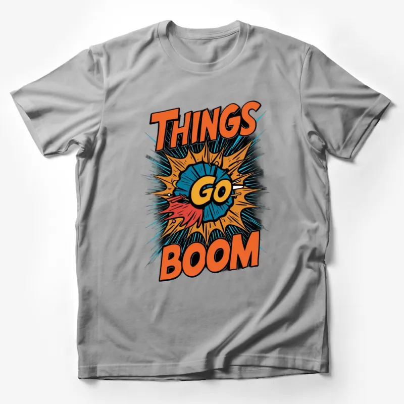 Comic Book Explosion Graphic Tee - Things Go Boom Colorful T-Shirt, Pop Art Style Casual Wear Male T-Shirt