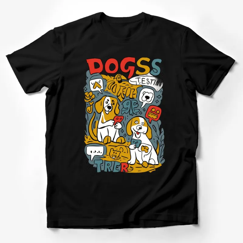 Colorful Cartoon Dogs Gaming T-Shirt, Fun Graphic Tee for Pet Lovers, Unique Dog Lover Gift, Unisex Male T-Shirt