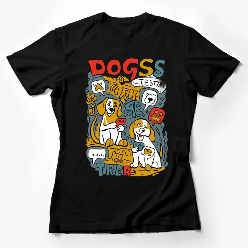 Colorful Cartoon Dogs Gaming T-Shirt, Fun Graphic Tee for Pet Lovers, Unique Dog Lover Gift, Unisex Female T-Shirt