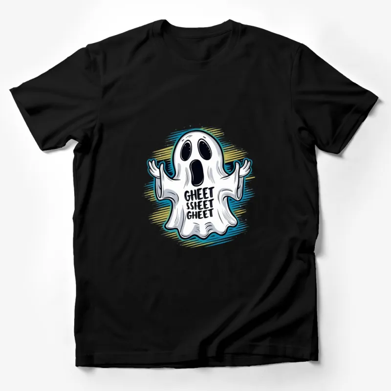 Cute Ghost T-Shirt, Funny Halloween Ghost Saying Gheet Sheet, Cartoon Spooky Apparel, Unisex Graphic Tee Male T-Shirt