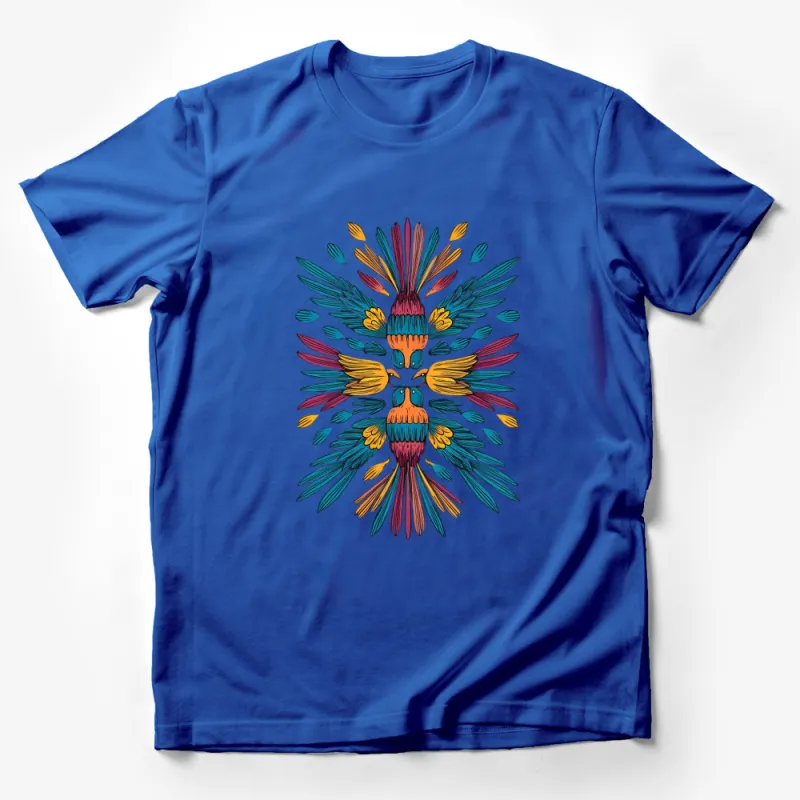 Colorful Abstract Owl and Feather Mandala T-Shirt, Artistic Owl Graphic Tee, Unique Unisex Clothing Male T-Shirt