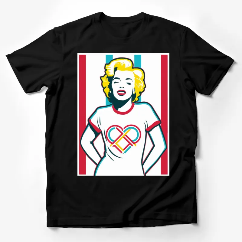 Vintage Pop Art Marilyn Monroe Style T-Shirt, Retro Hollywood Icon Inspired Graphic Tee, Bold Colors Male T-Shirt