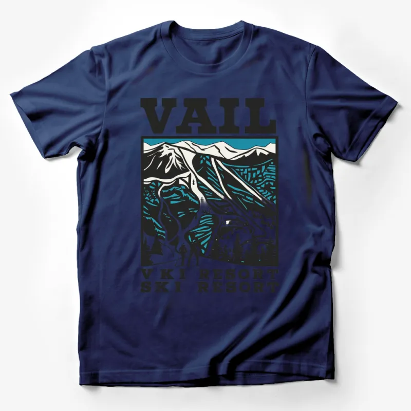 Vintage Vail Ski Resort Poster T-Shirt, Retro Mountain Skiing Graphic Tee, Winter Sports Enthusiast Gift Male T-Shirt