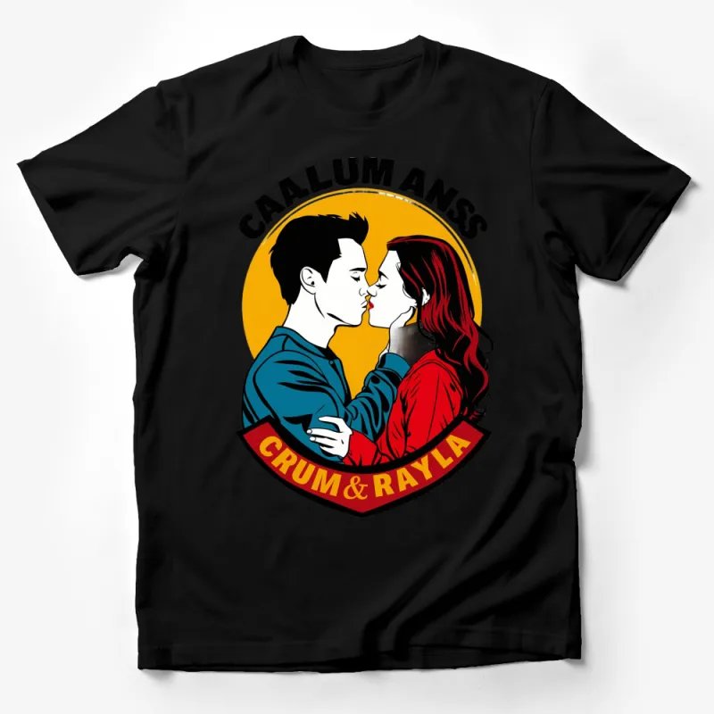 Crum and Rayla Graphic T-Shirt, Romantic Couple Design, Pop Art Style Love Tee Male T-Shirt