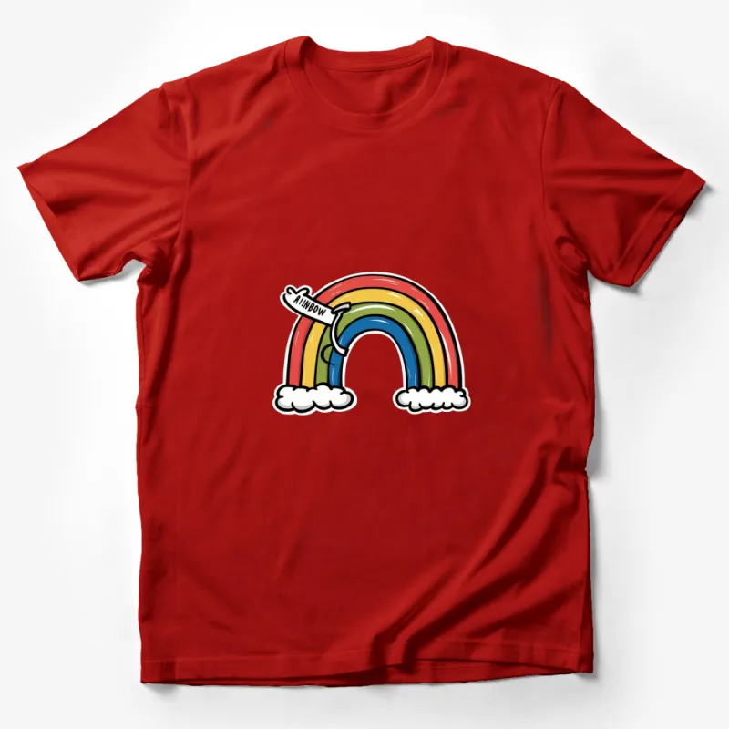 Rainbow Graphic Tee, Colorful Rainbow and Clouds Illustration, Cute Unisex T-Shirt for All Ages Male T-Shirt