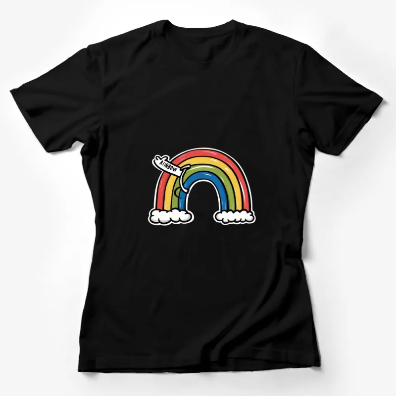 Rainbow Graphic Tee, Colorful Rainbow and Clouds Illustration, Cute Unisex T-Shirt for All Ages Female T-Shirt