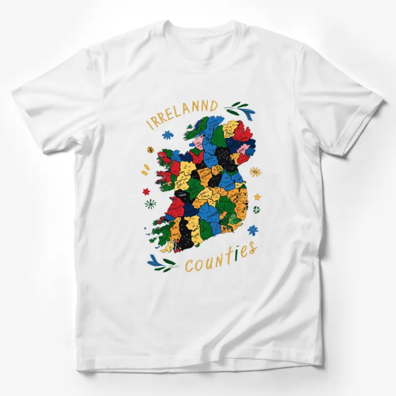 Ireland Counties Map T-Shirt, Colorful Irish Map, Geography Graphic Tee, Unique Ireland Map, Unisex Shirt Male T-Shirt