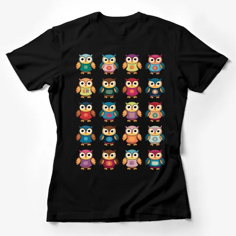 Colorful Owl T-Shirt, Cute Owl Graphic Tee, Whimsical Bird Print Shirt, All Sizes Female T-Shirt